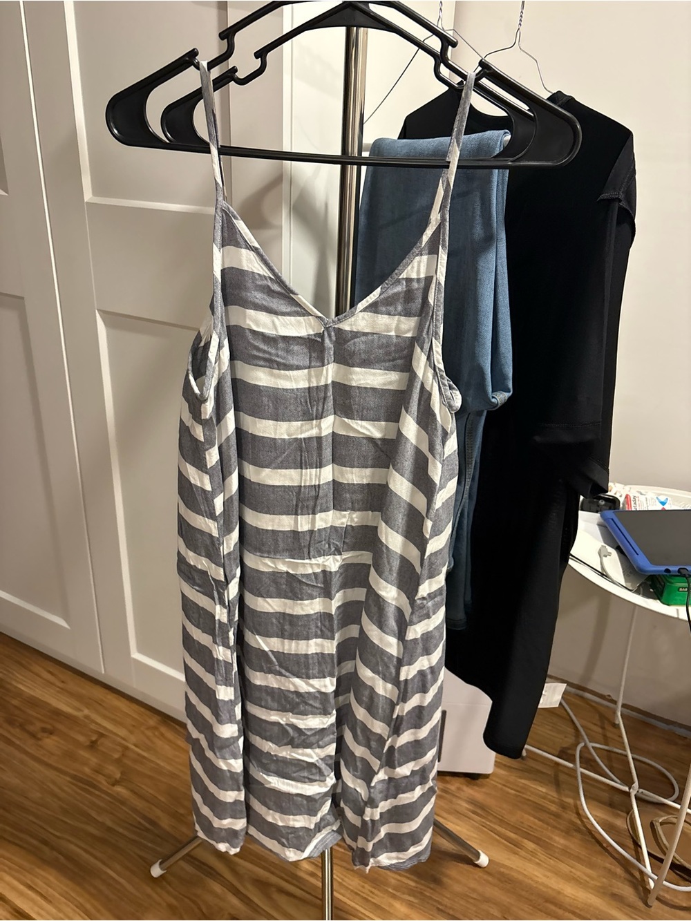 Striped Gray & White Spaghetti Strap Sundress